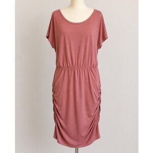Womens Pink Ruched T Shirt Size XL Dress Boho Cottagecore Chic Bodycon Dress